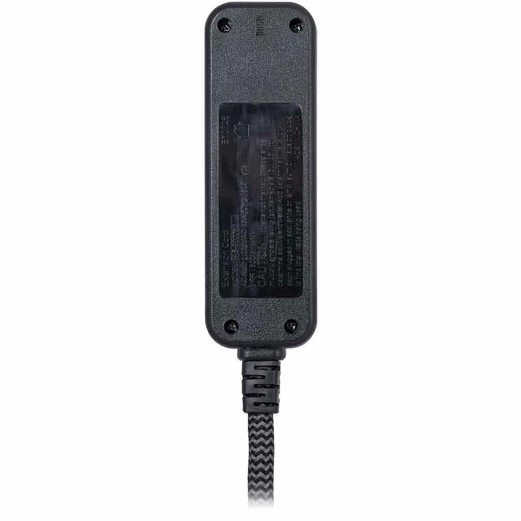 GE 3-Outlet 1ft. Mini Braided Extension Cord and Flat Plug, Black/Gray
