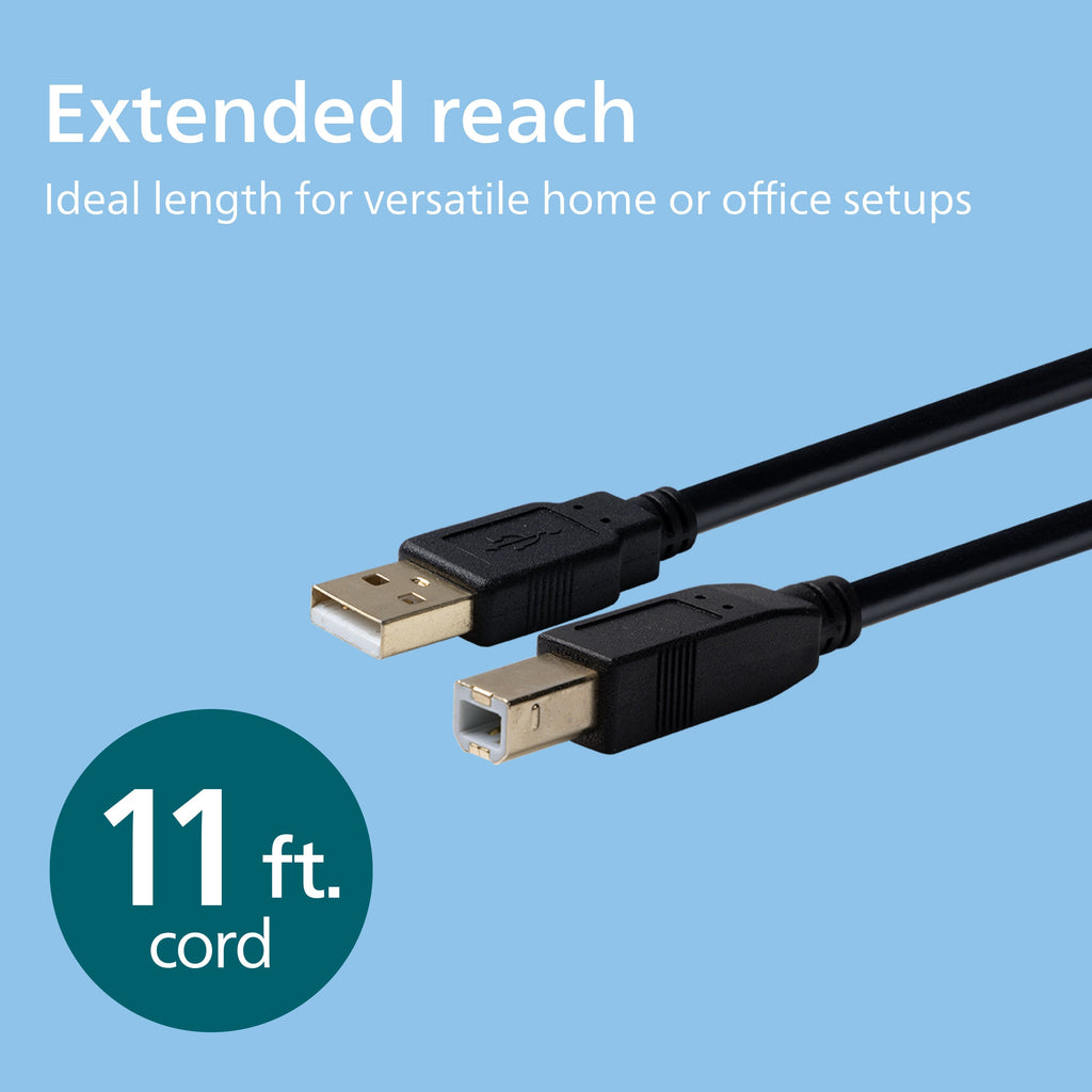 Philips 11ft. USB-A to USB-B Device Cable, Black