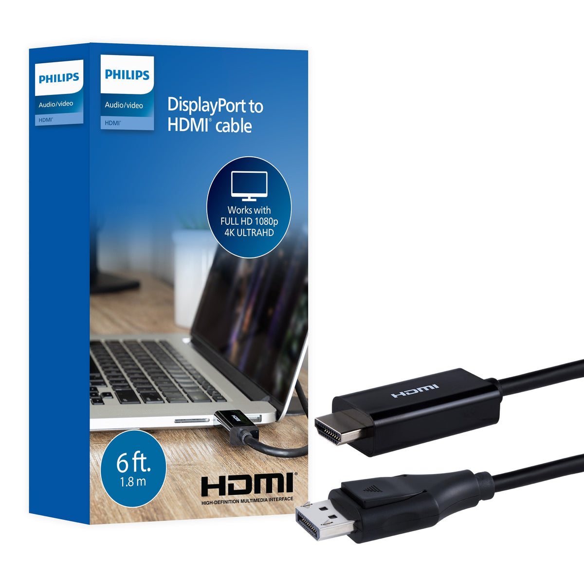 Philips 6 ft. DisplayPort to HDMI Cable, Black