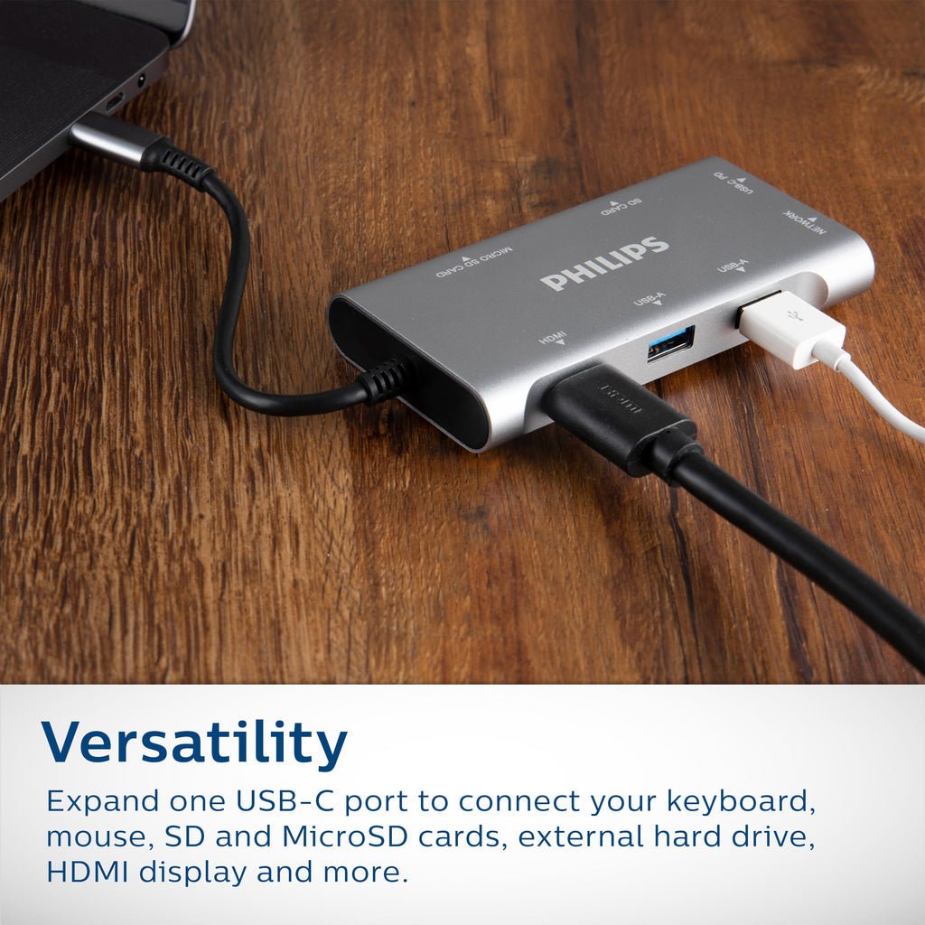 Philips Elite 7-in-1 Multiport Hub with Power Pass-Through, Silver