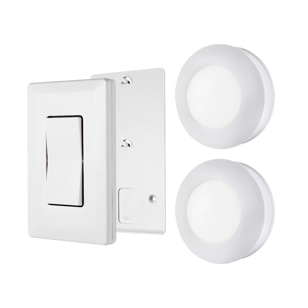 Energizer Battery Operated LED Puck Light with Wall Switch Remote, 2 Pack, White