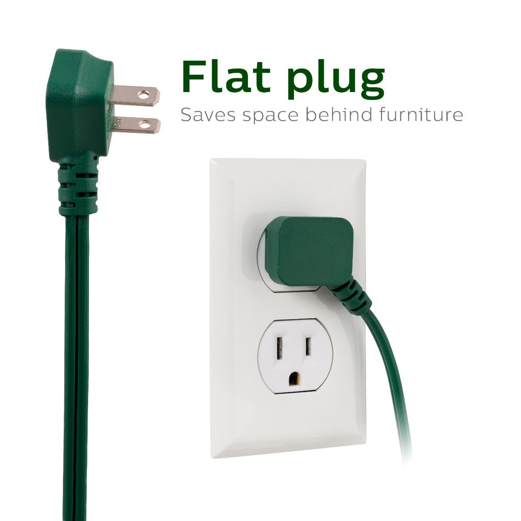 Philips 3-Outlet 15ft. Extension Cord with Flat Plug, Green