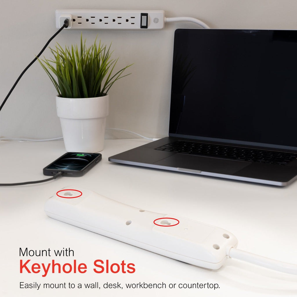 GE 6-Outlet Power Strip 8ft, White