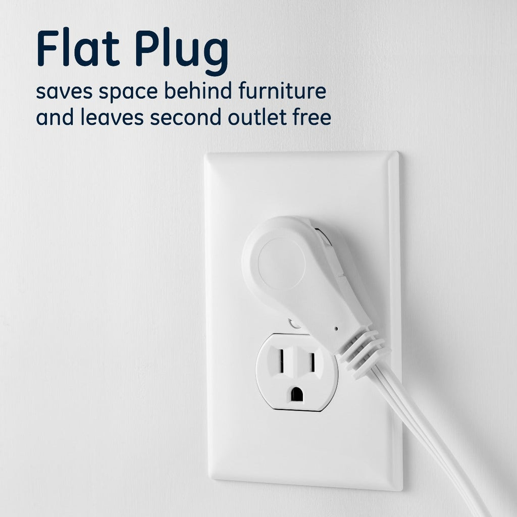 GE 3-Outlet 8ft. Extension Cord with Right-Angle Plug, 2 Pack, White