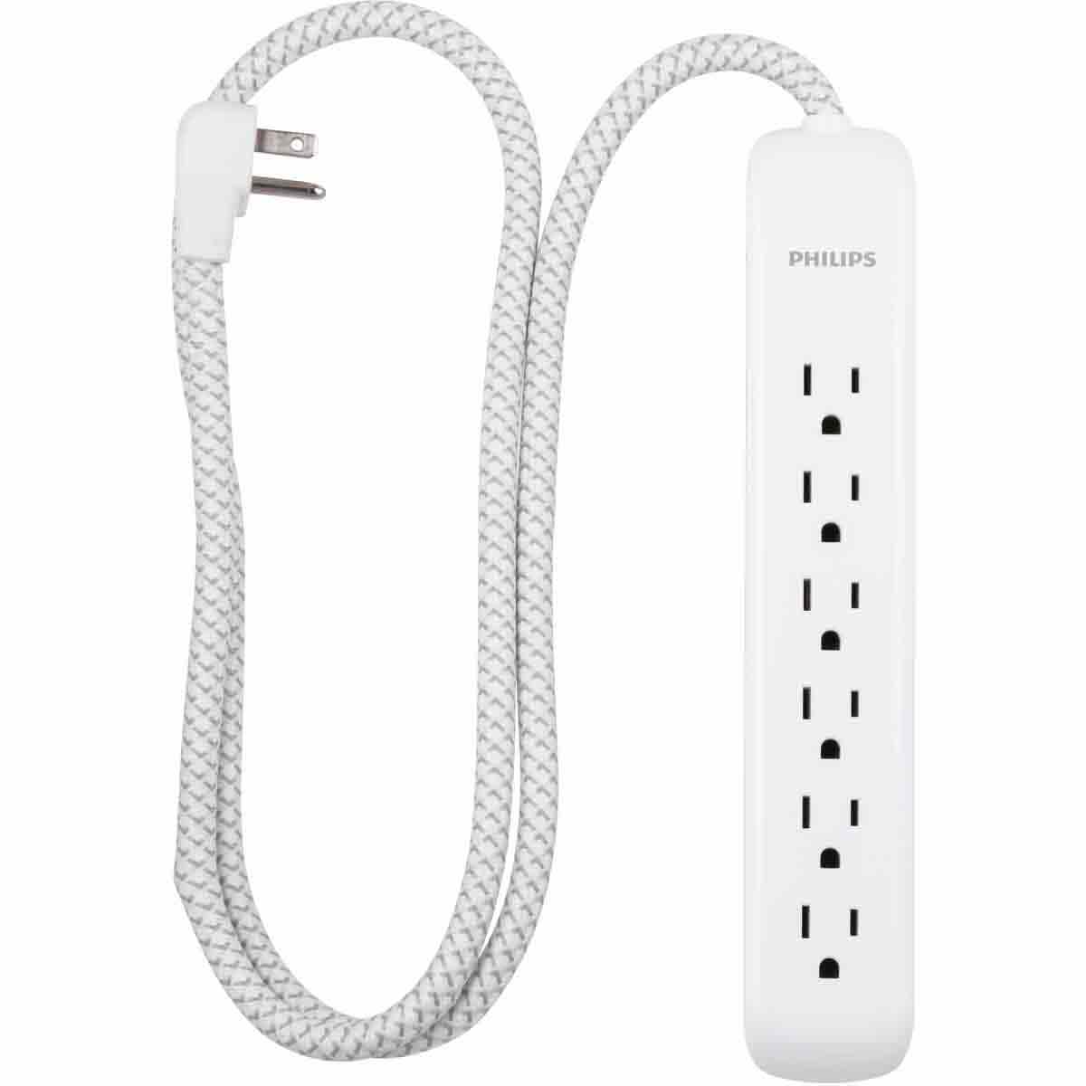 Philips 6-Outlet 4ft. Surge Protector, White