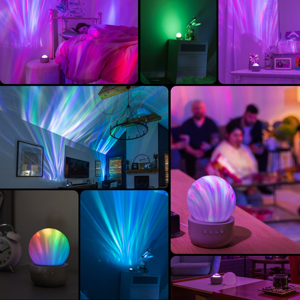 Enbrighten Aurora Wave Galaxy Projector LED Tabletop Night Light with On/Off Globe Cover, White