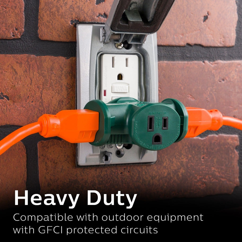 Philips 3-Outlet Heavy Duty T-Shaped Adapter, Green