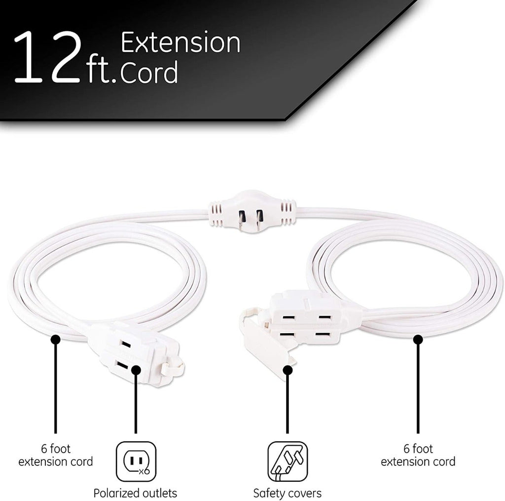 GE 3-Outlet 6ft. Polarized Dual Split Extension Cord, White