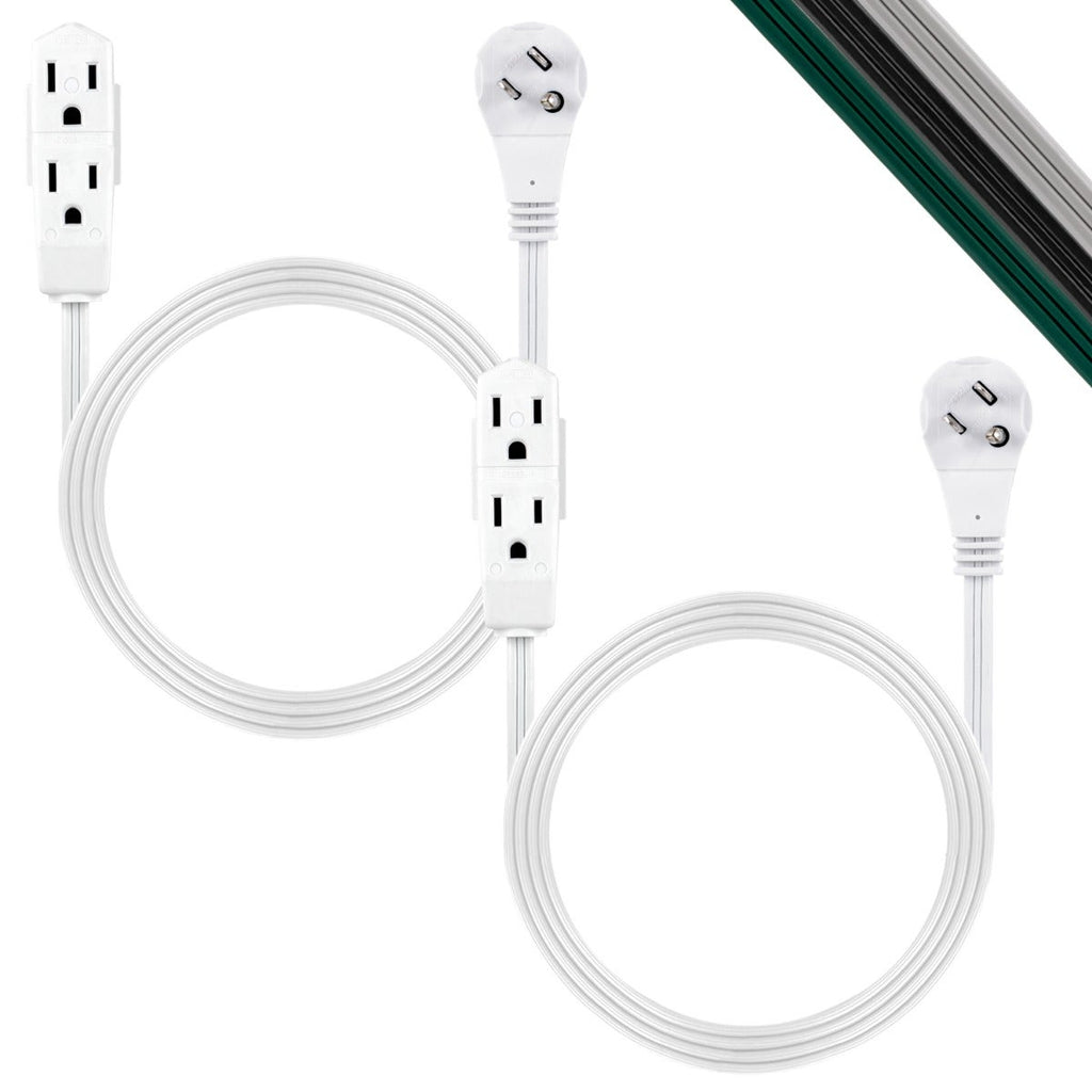 GE 3-Outlet 3ft. Extension Cord  with Right-Angle Plug, 2 Pack, White