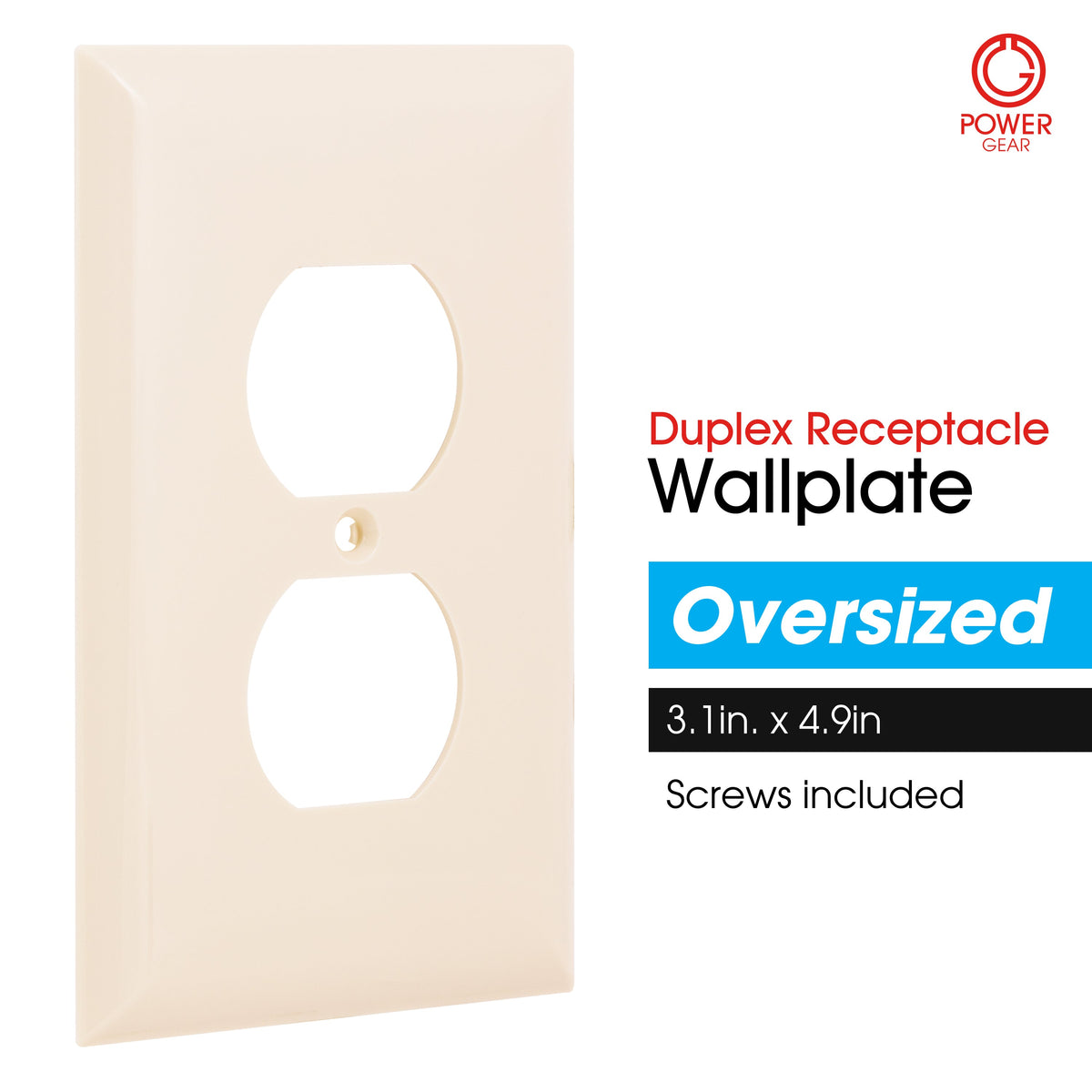 Power Gear Duplex Outlet Receptacle Oversized Wallplate, Light Almond