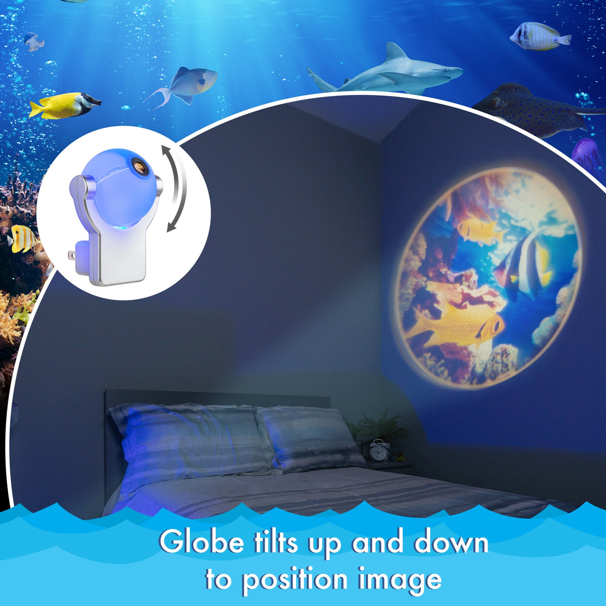 Projectables Tropical Fish Light Sensing LED Night Light, Blue