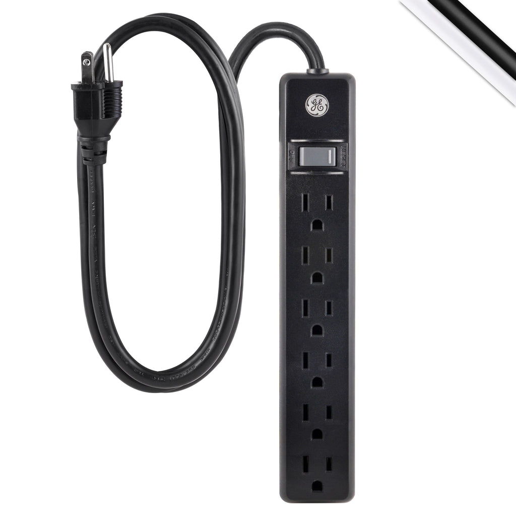 GE 6-Outlet 6ft. Power Strip, Black