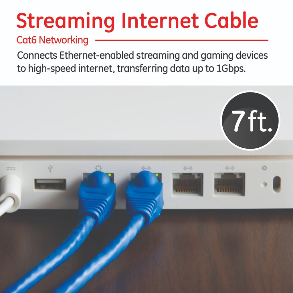 GE Pro 7ft. Cat6 Ethernet Internet Cable, Blue