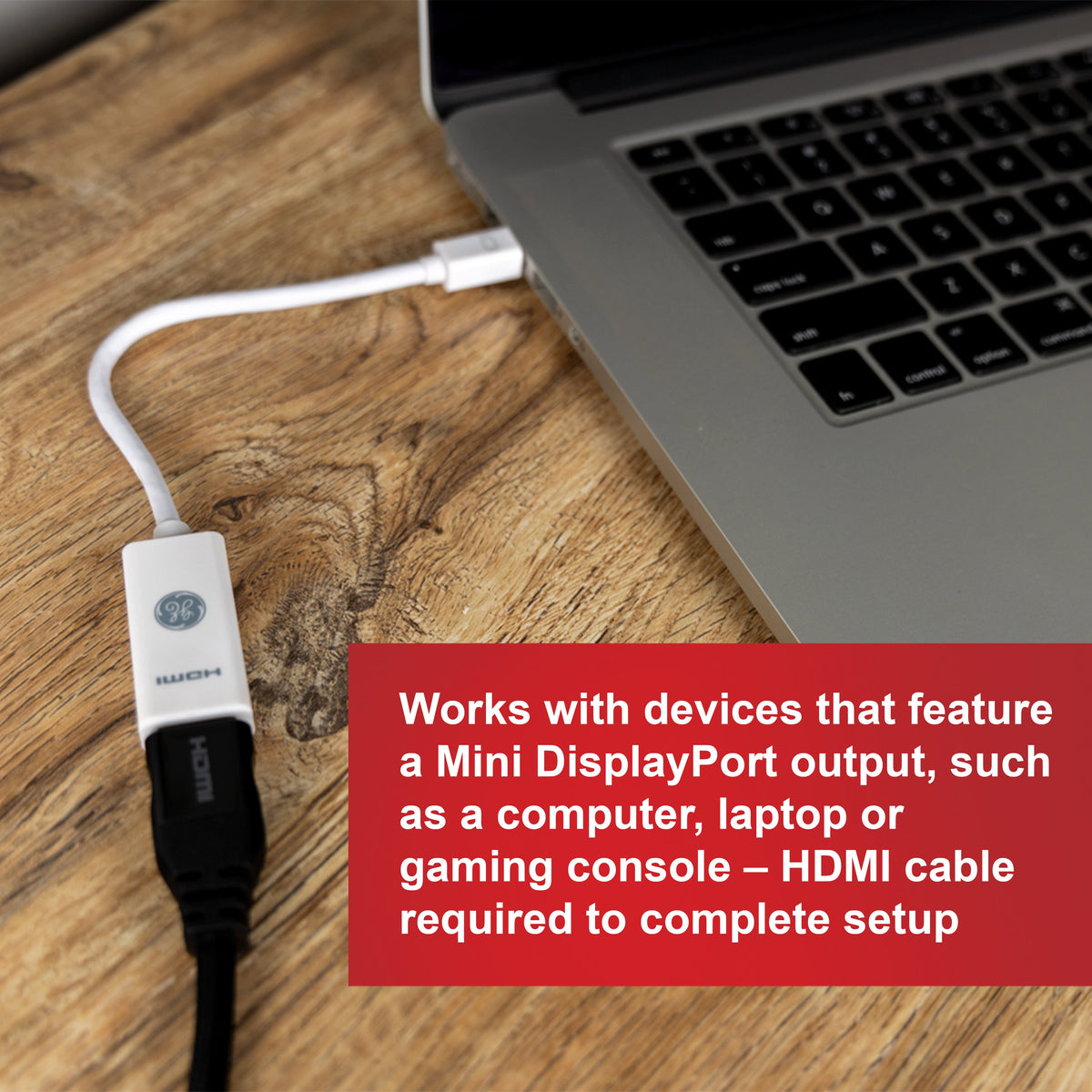 GE Mini DisplayPort to HDMI Adapter, Pigtail, Basic, White