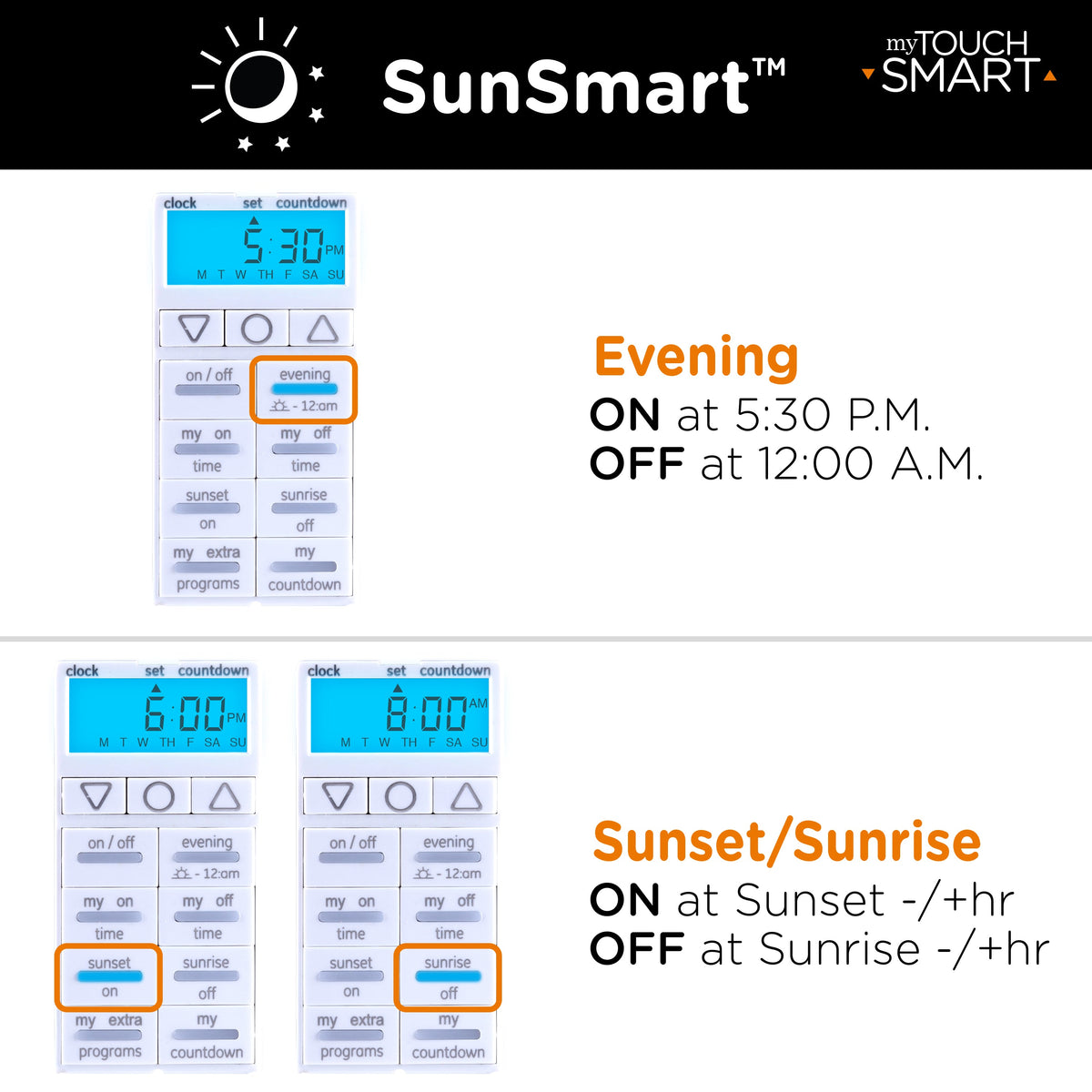 myTouchSmart SunSmart Indoor In-Wall All-in-One Digital Timer, White