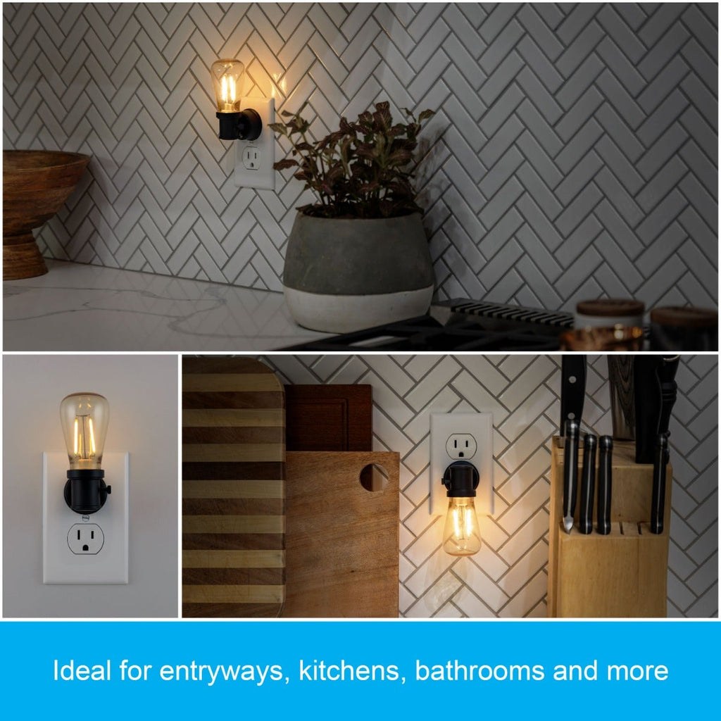 GE Vintage Light Sensing LED Night Light, 2 Pack, Black