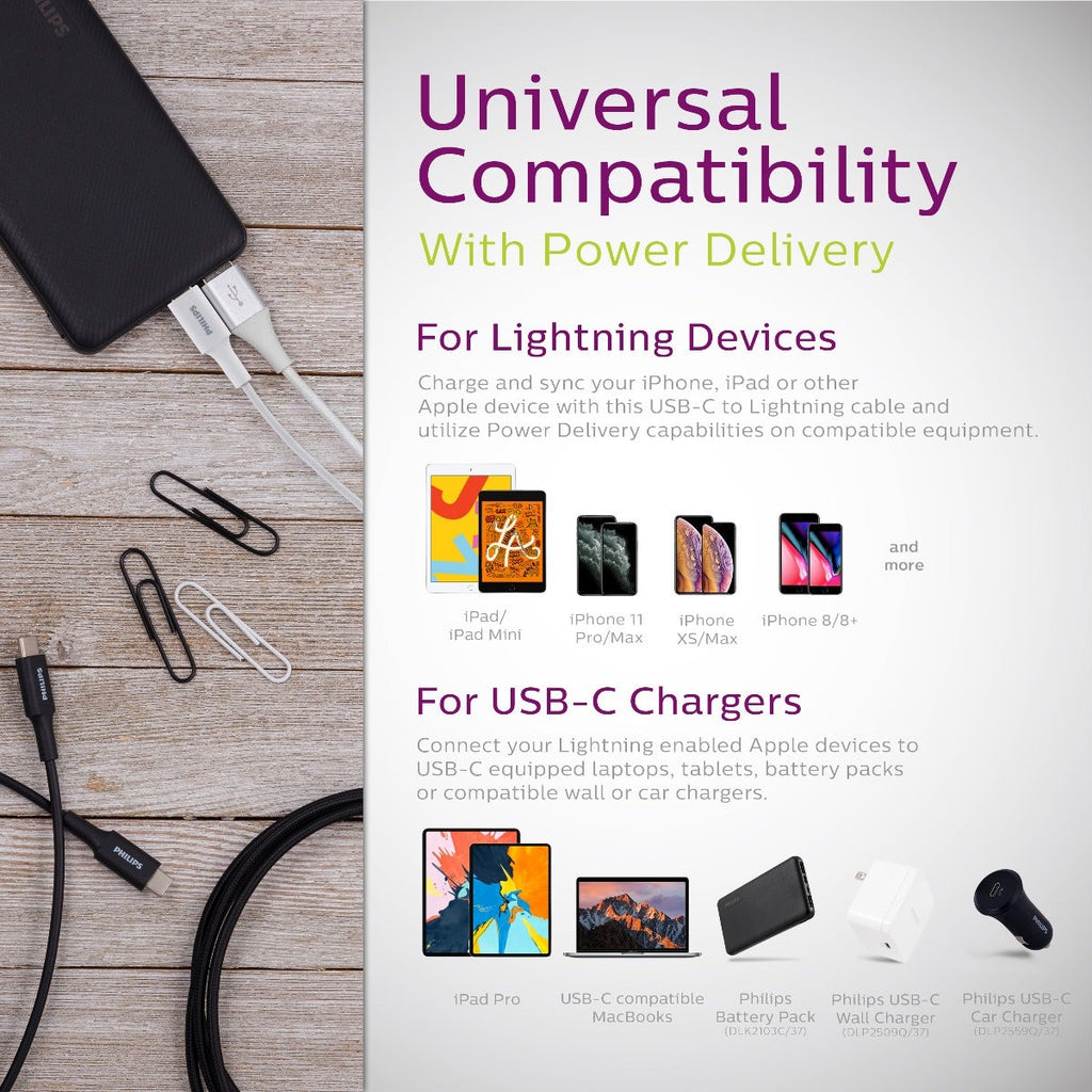 Philips 4ft. USB-C to Lightning Charging Cable, White