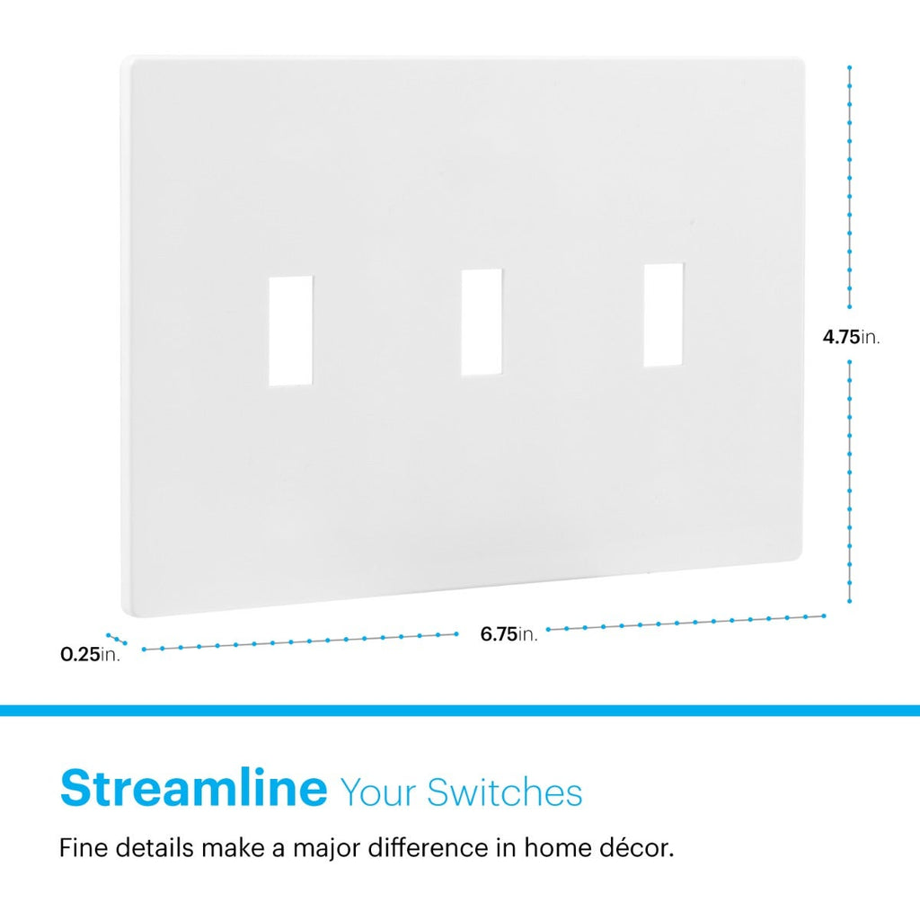 Power Gear Triple Toggle Screwless Wall Plate, White