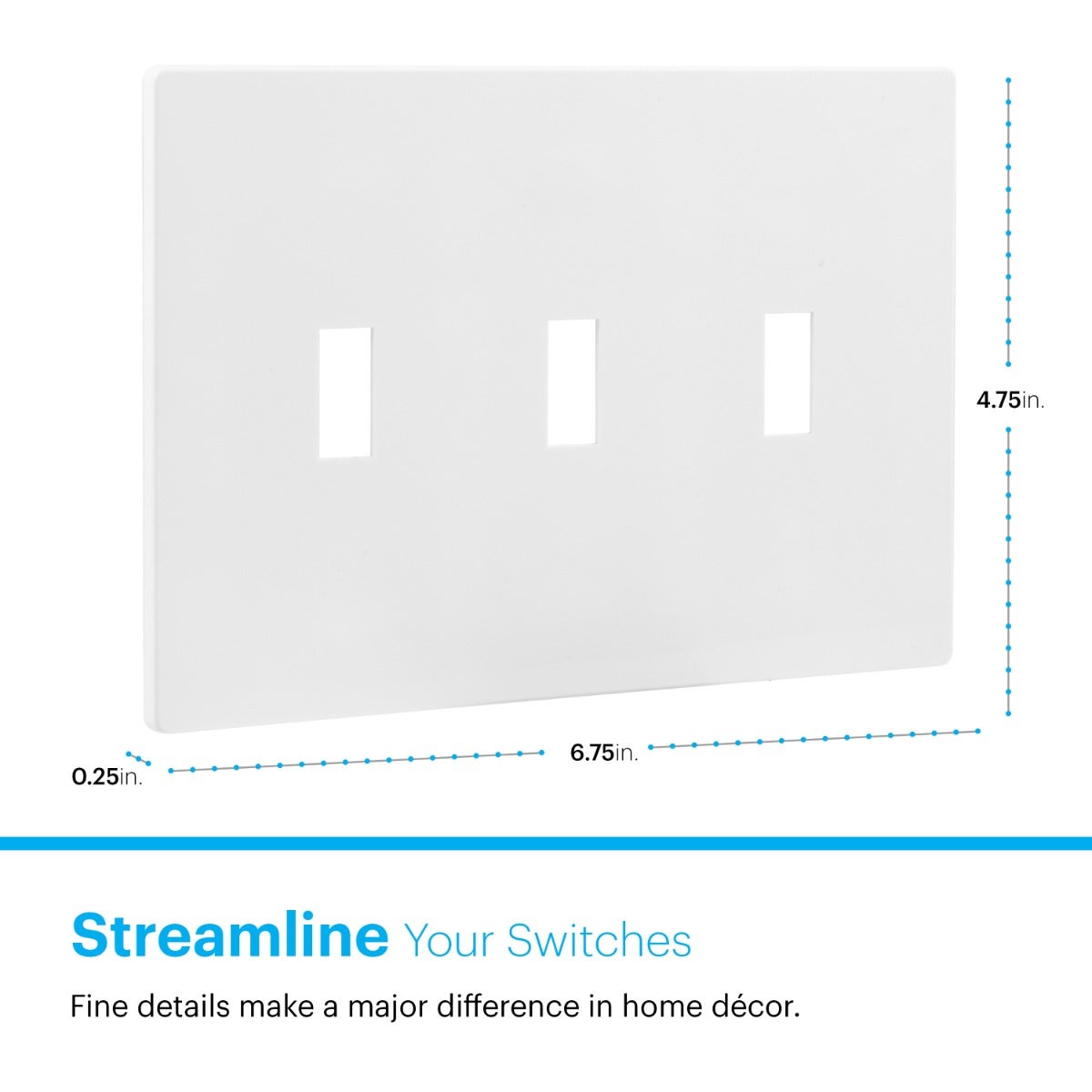 Power Gear Triple Toggle Screwless Wall Plate, White