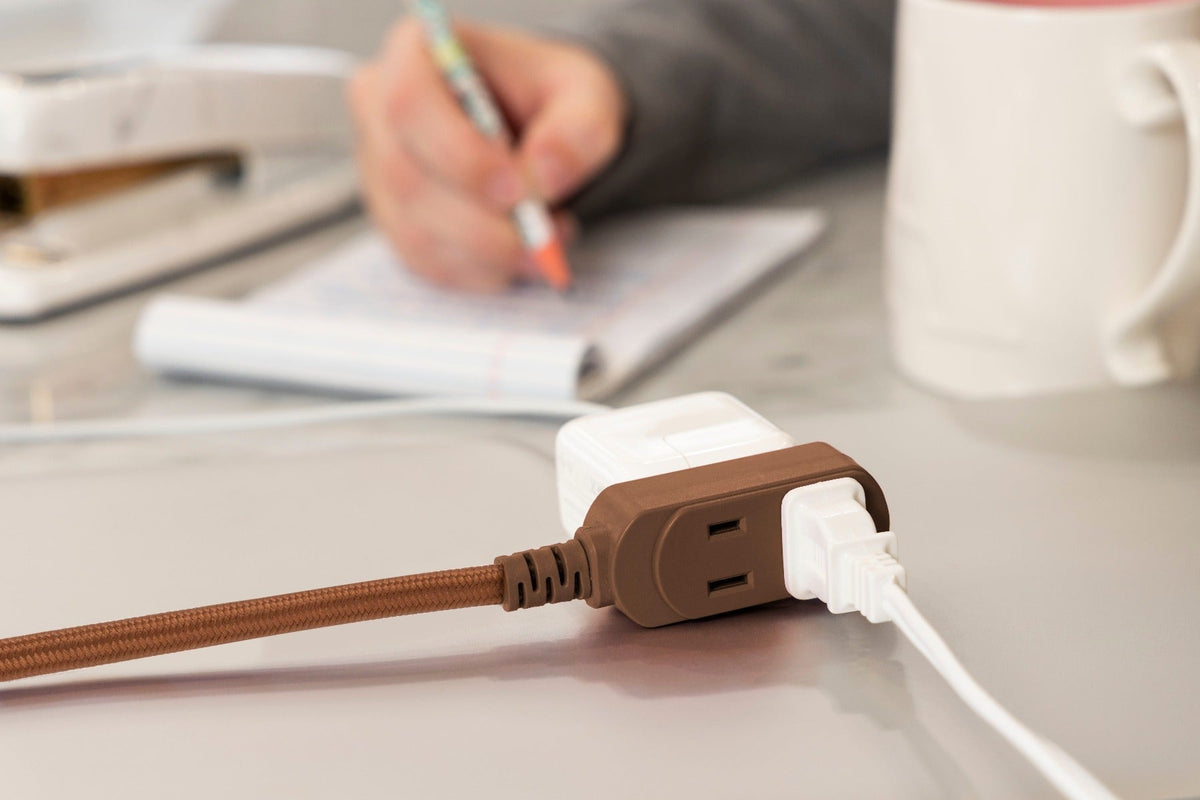 Cordinate 3-Outlet 8ft. Braided Extension Cord with Flat Plug, Brown