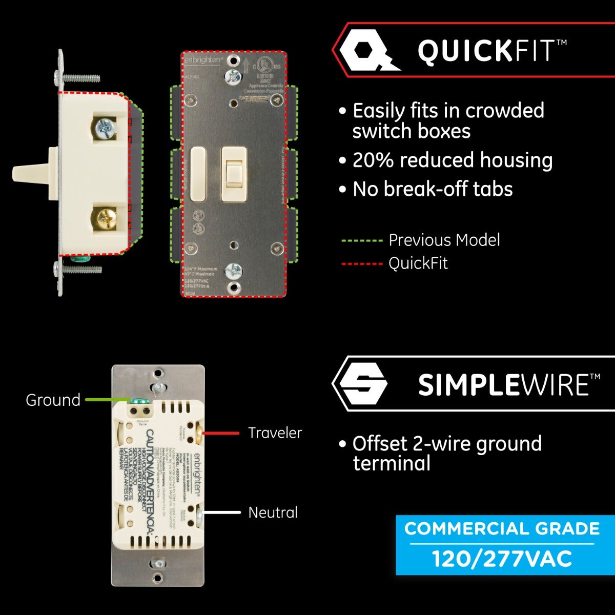 Enbrighten Add-On Toggle Switch With QuickFit™ And SimpleWire™, Light Almond