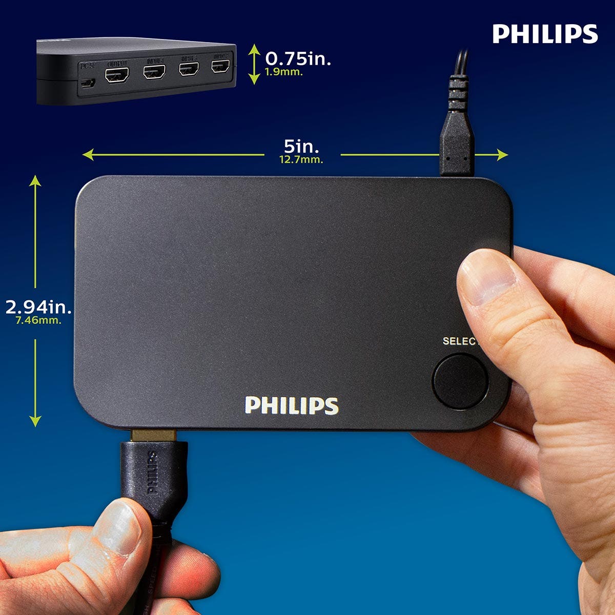 Philips Elite 4-Port HDMI Splitter Switch with Wireless Remote, Black