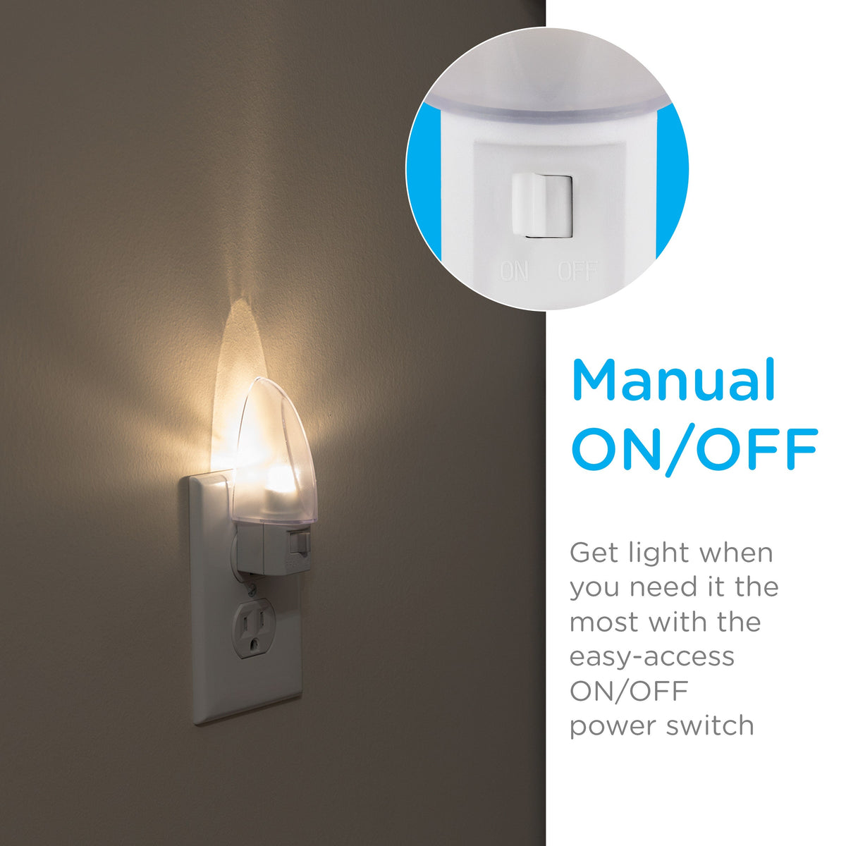 Lights By Night Manual On/Off LED Night Light, White