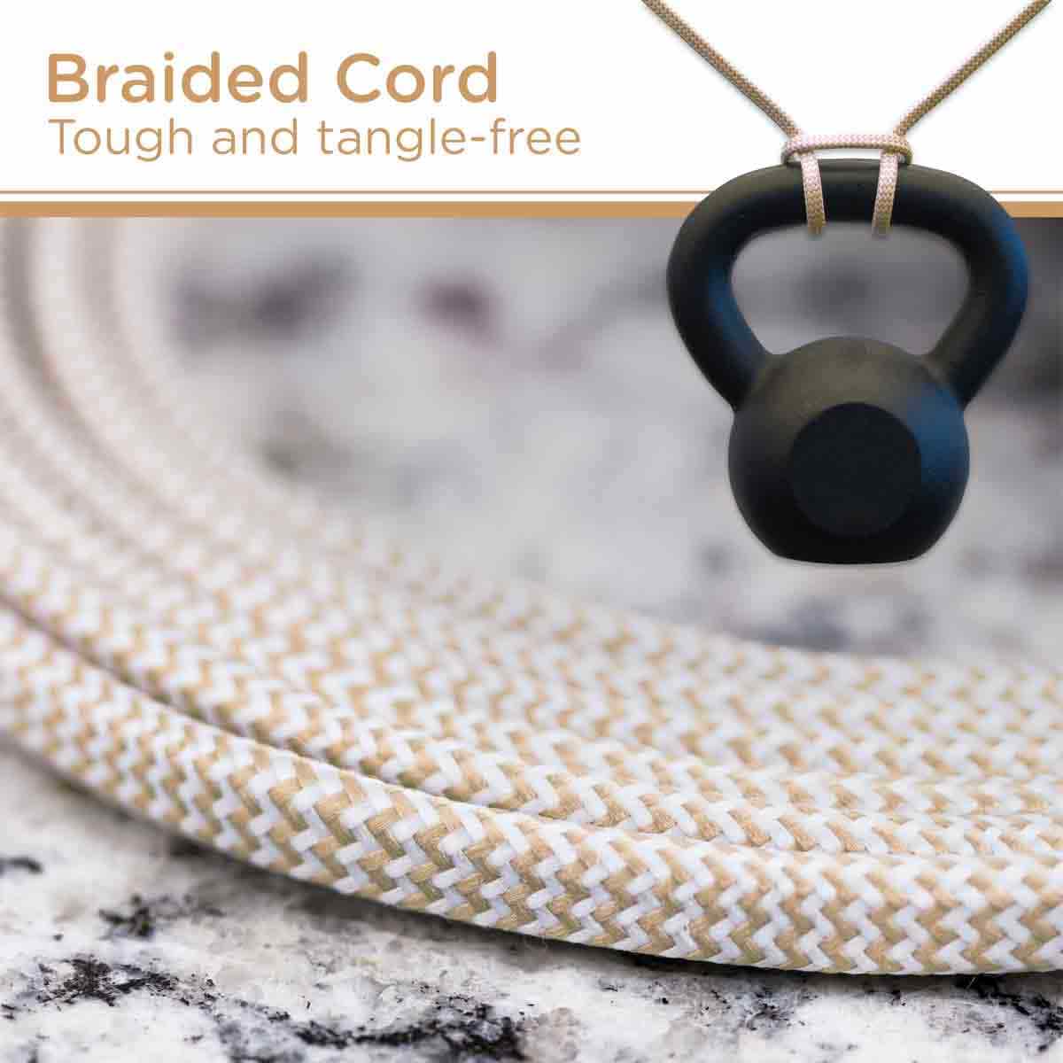 Cordinate 3-Outlet 8ft. Braided Extension Cord with Flat Plug, White/Tan