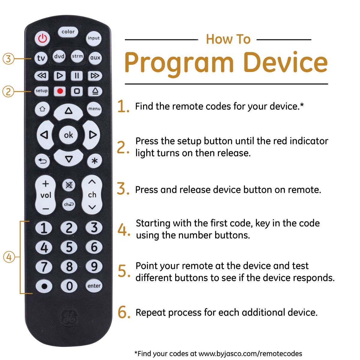 GE UltraPro 4-Device Color Changing Backlight Universal Remote, Black