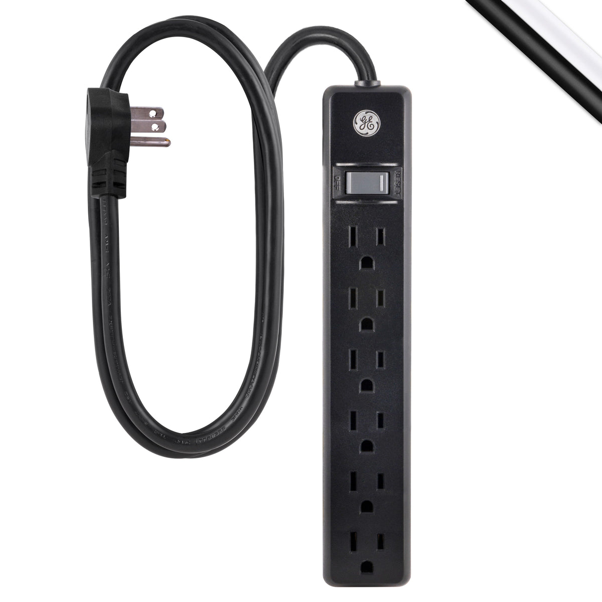 GE 6-Outlet 7ft. Power Strip, Black