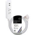 Cordinate 2-Outlet 2-USB 10ft. Braided Extension Cord with Surge Protection, White/Gray