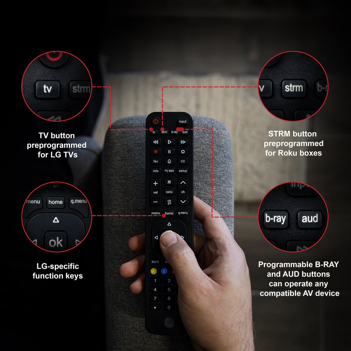 GE 4-Device Universal LG Replacement Remote, Black