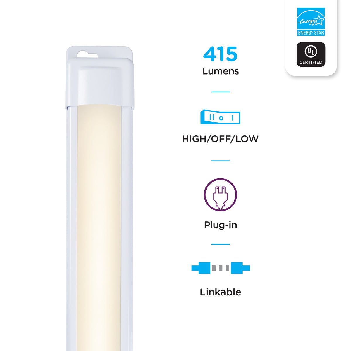 Enbrighten 12in. Plug-In LED Under Cabinet Light Fixture, White