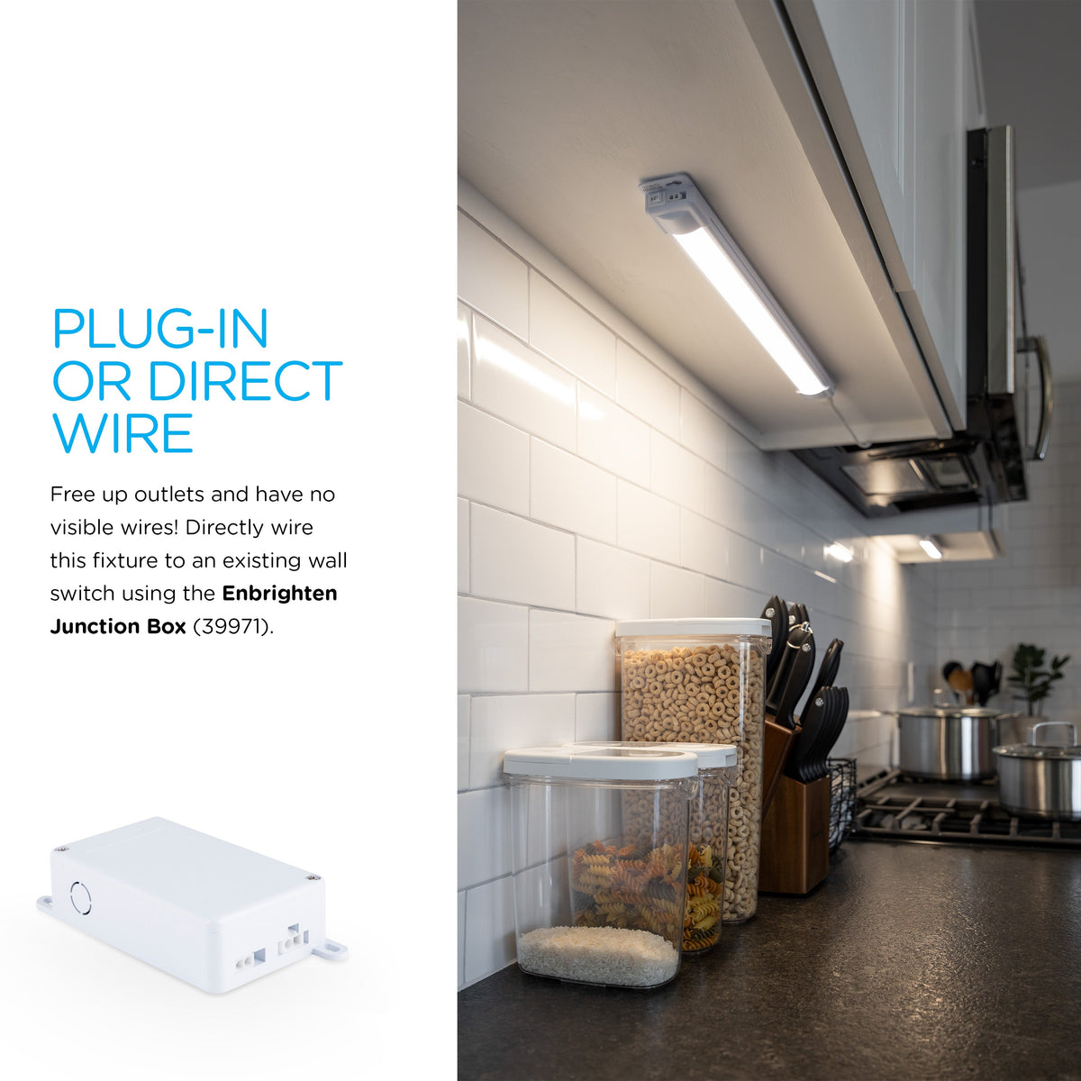 Enbrighten 12in. Plug-In LED Under Cabinet Light Fixture, White