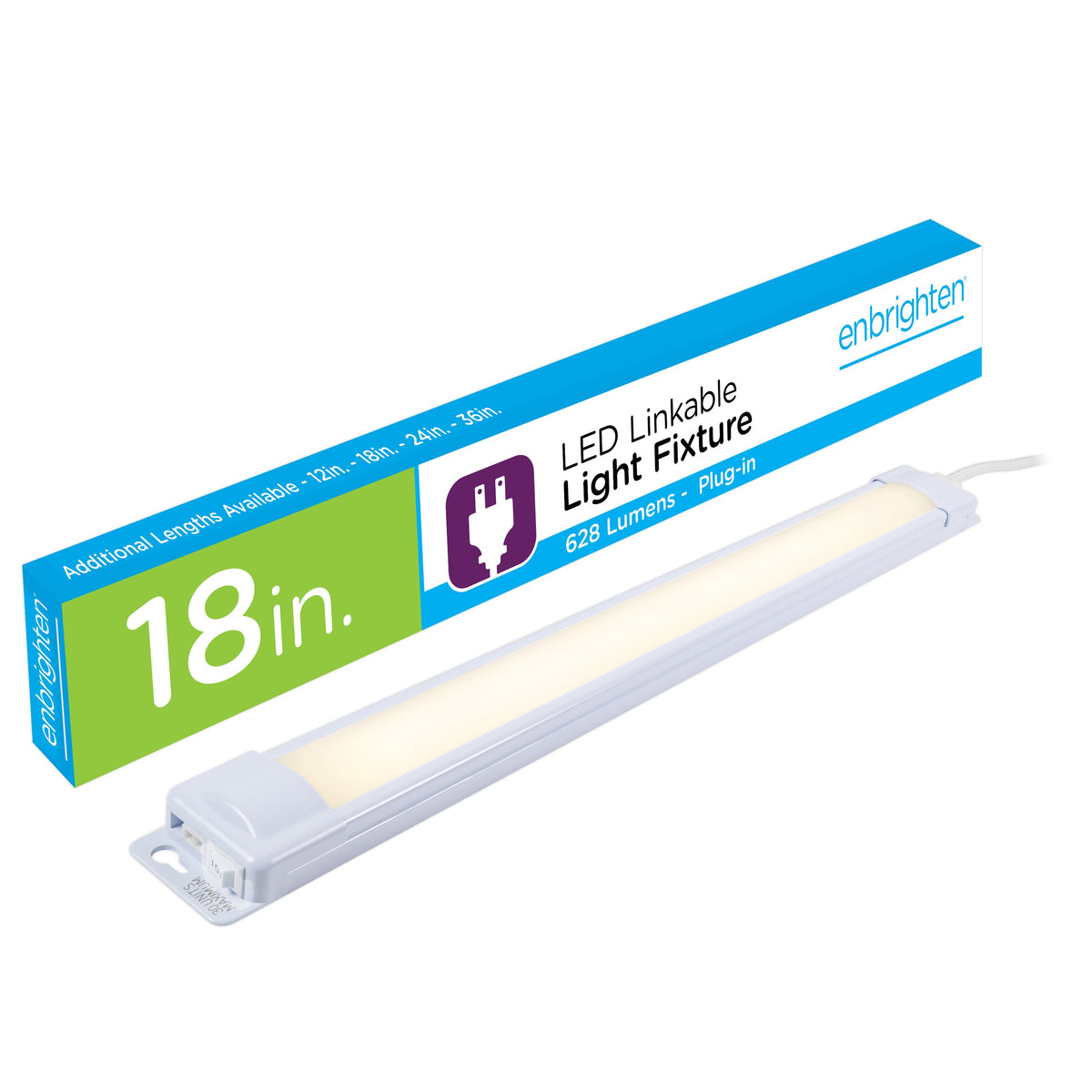 Enbrighten 18in. Plug-In LED Under Cabinet Light Fixture, White