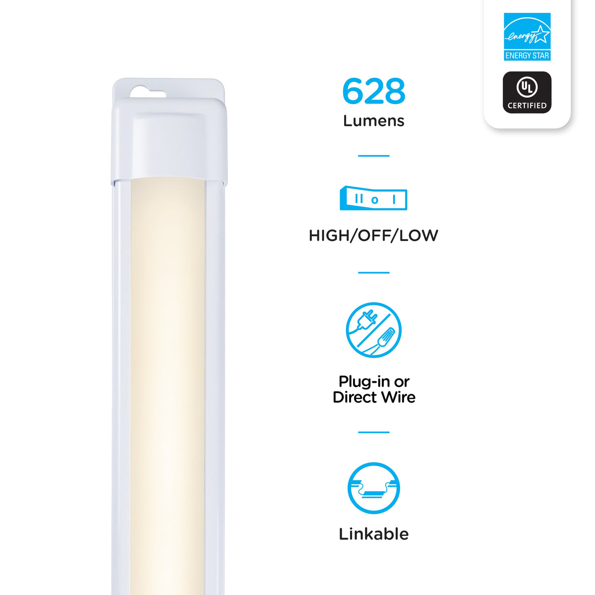 Enbrighten 18in. Plug-In LED Under Cabinet Light Fixture, White