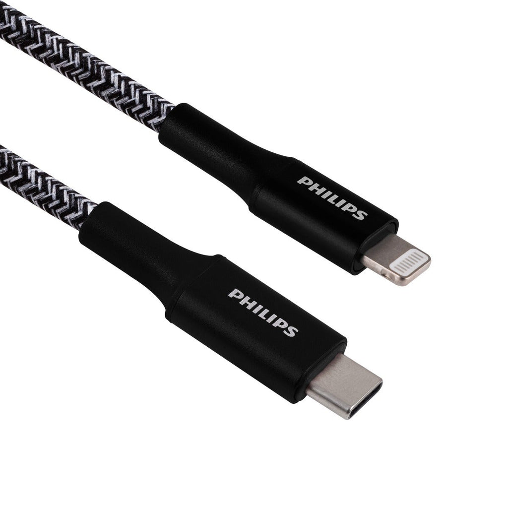 Philips 6in. USB-C to Lightning Charging Cable with Braided Cord, Black