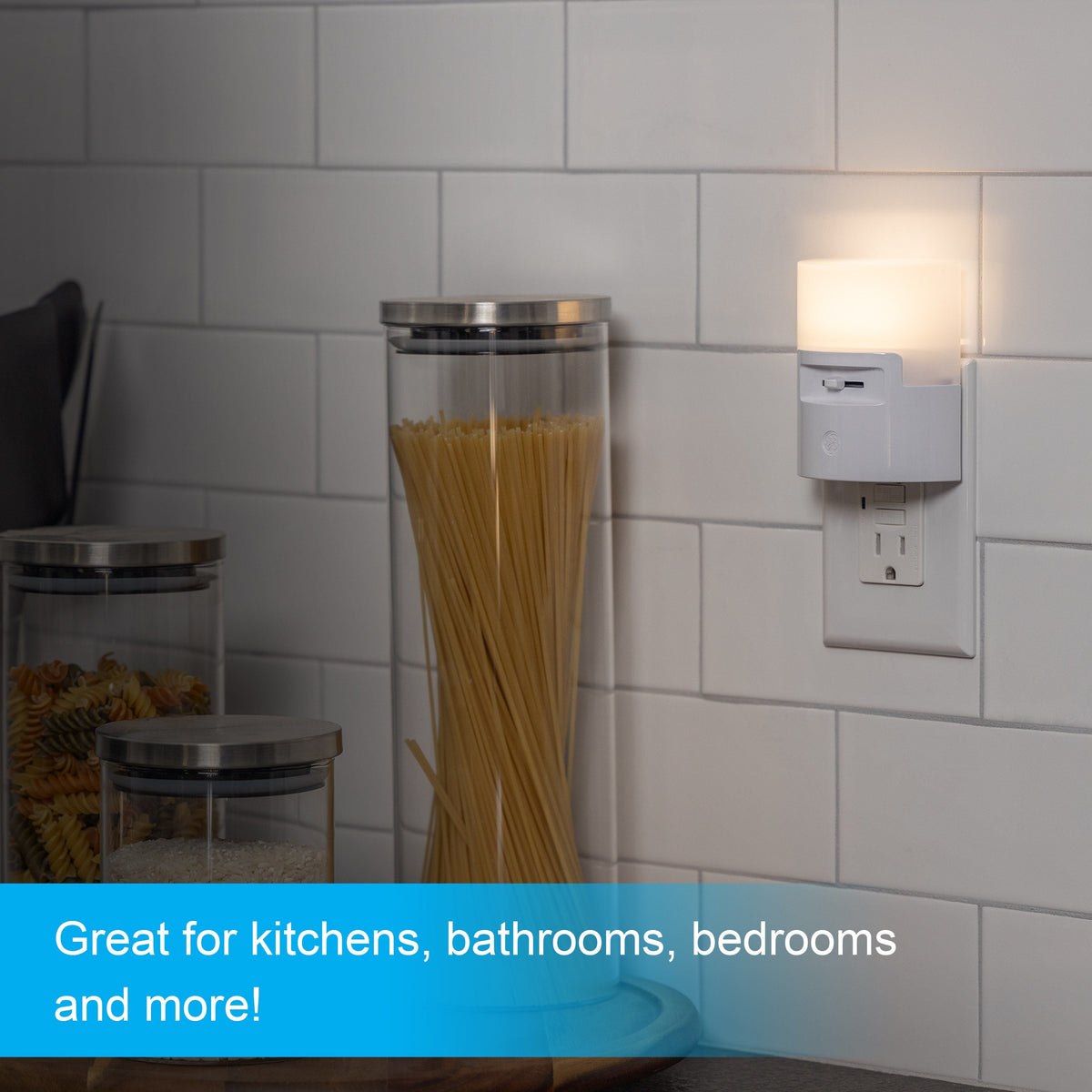 GE UltraBrite Dimmable Light Sensing LED Night Light, White