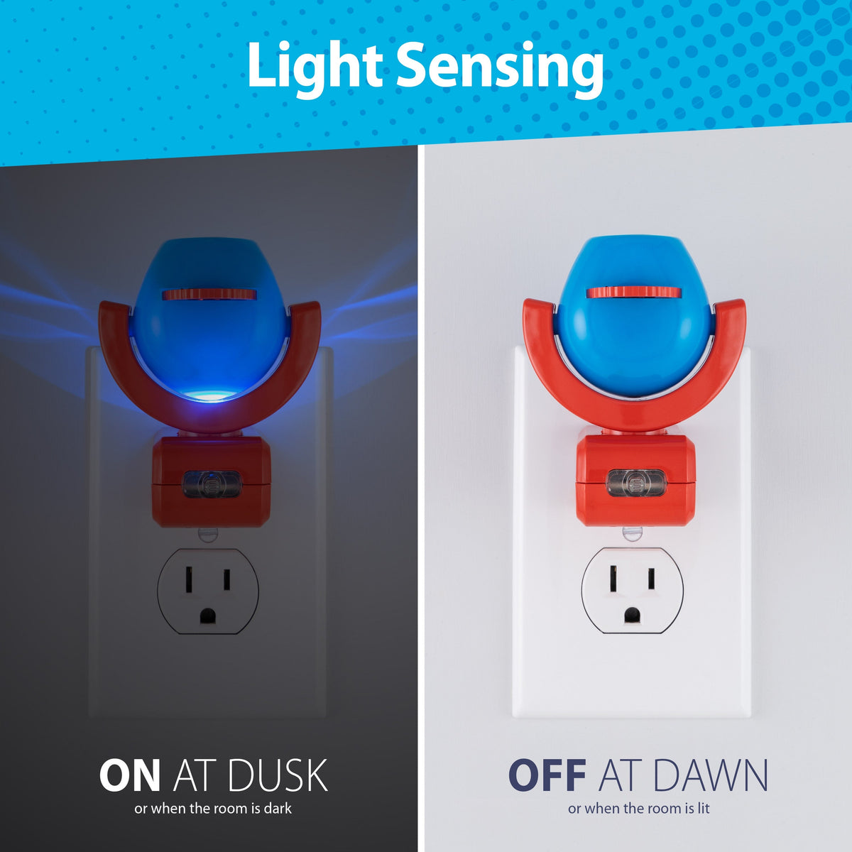 Projectables Disney Mickey & Minnie Light Sensing 6-Image LED Night Light, Blue/Red