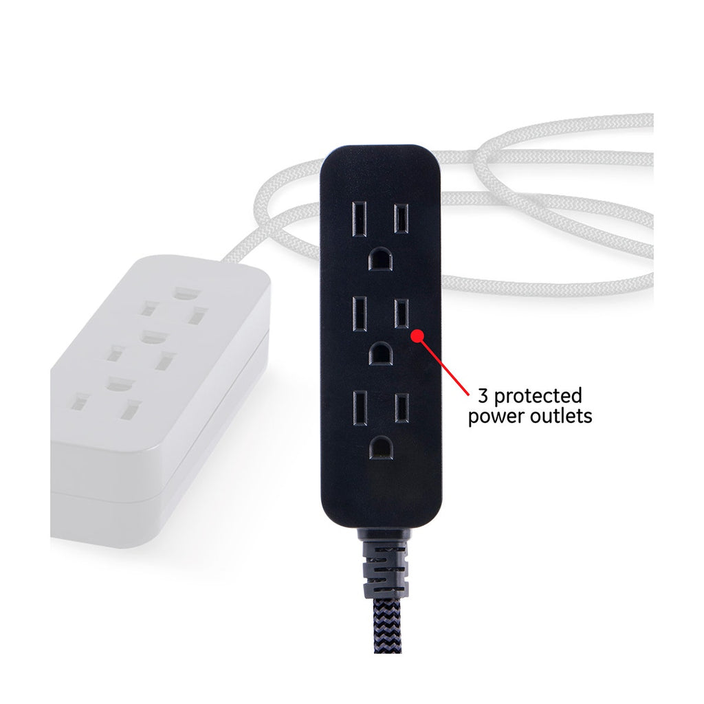 GE Pro 3-Outlet 8ft. Braided Extension Cord, Black