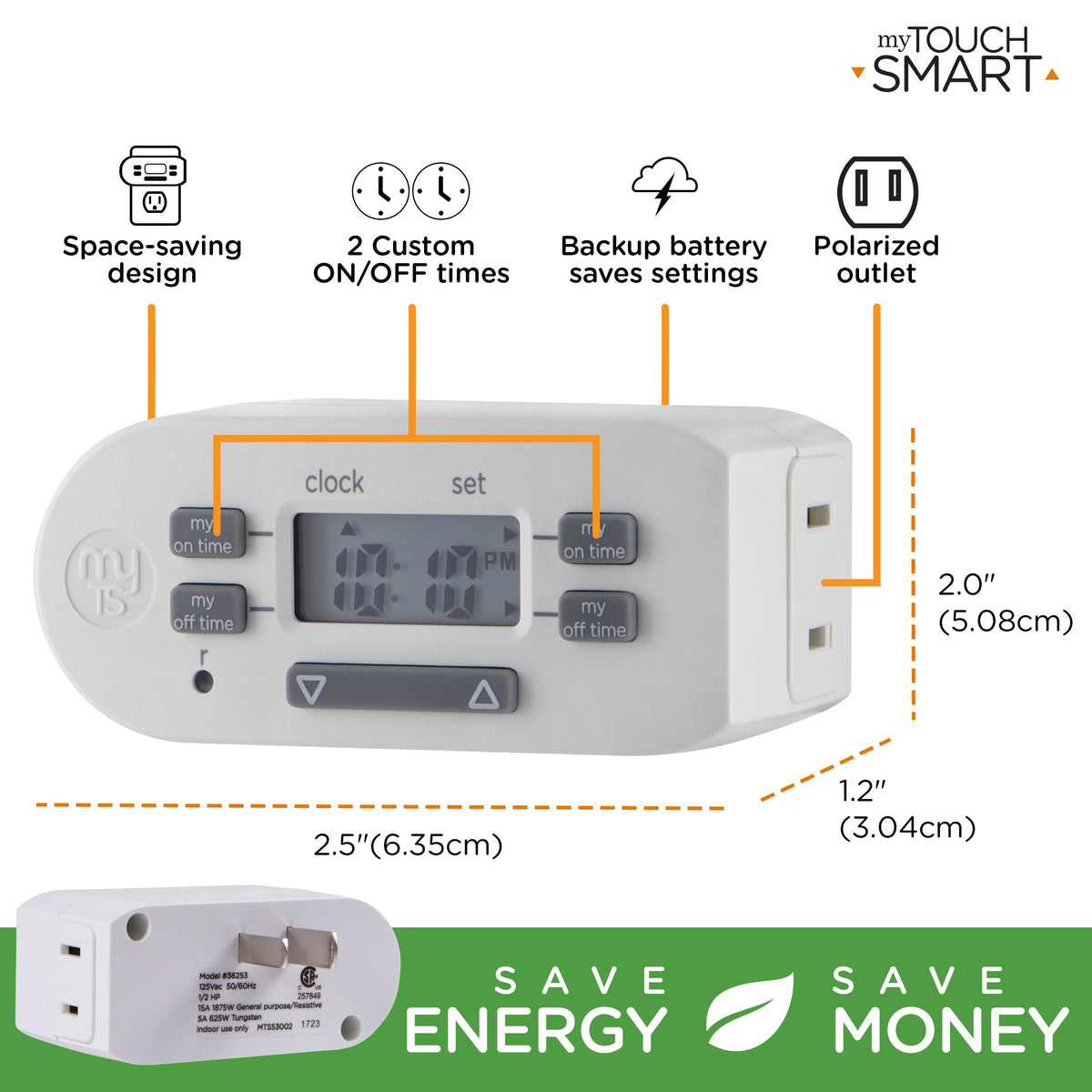 myTouchSmart Indoor Plug-In Simple Set Digital Bar Timer, White