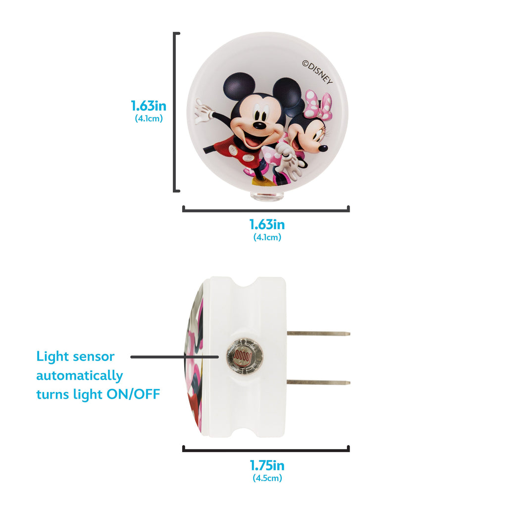 Disney Mickey and Minnie Light-Sensing GLO Dot Night Light, 2 Pack, White