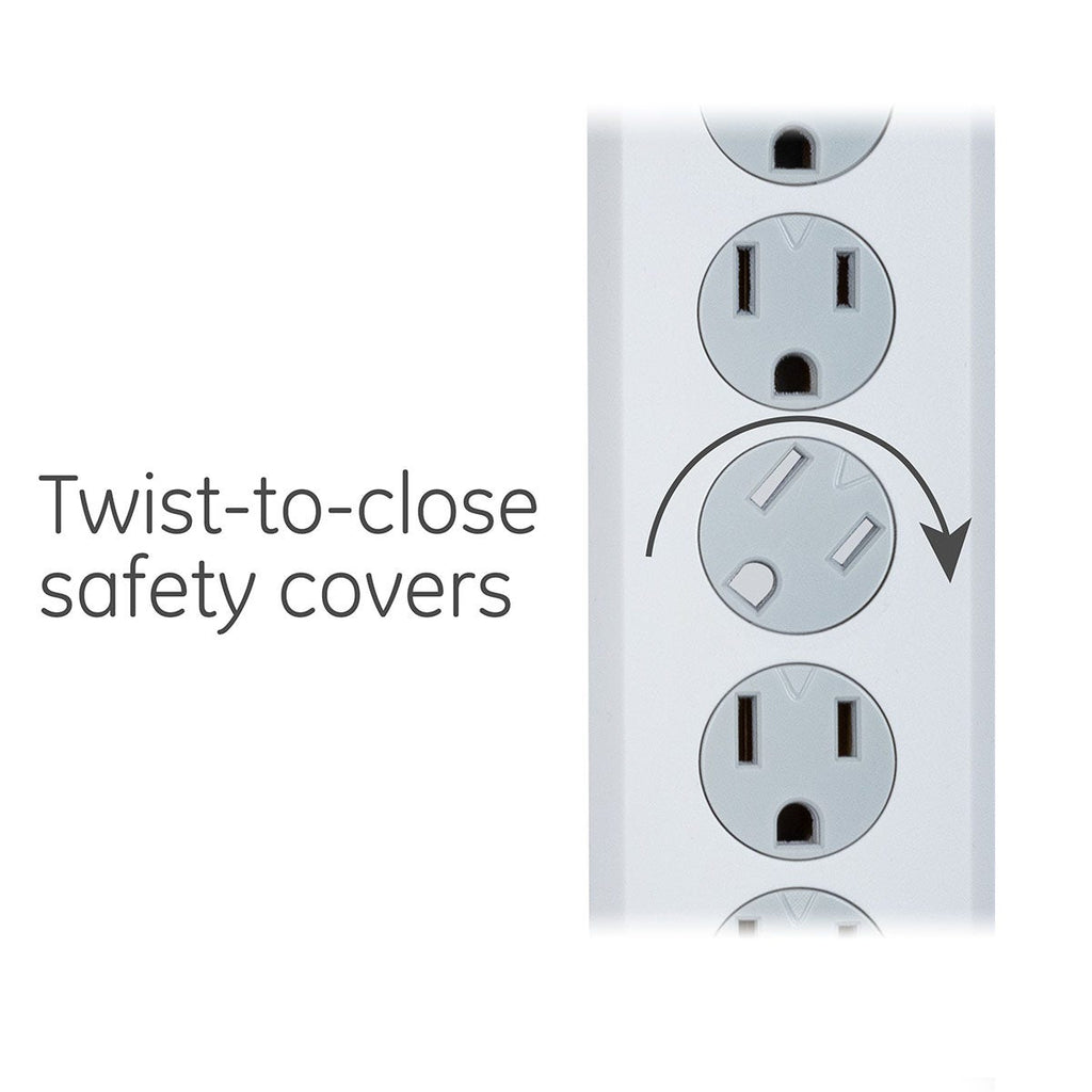 GE 6-Outlet 6ft. Surge Protector With Twist-To-Close Safety Covers, 2 Pack, White