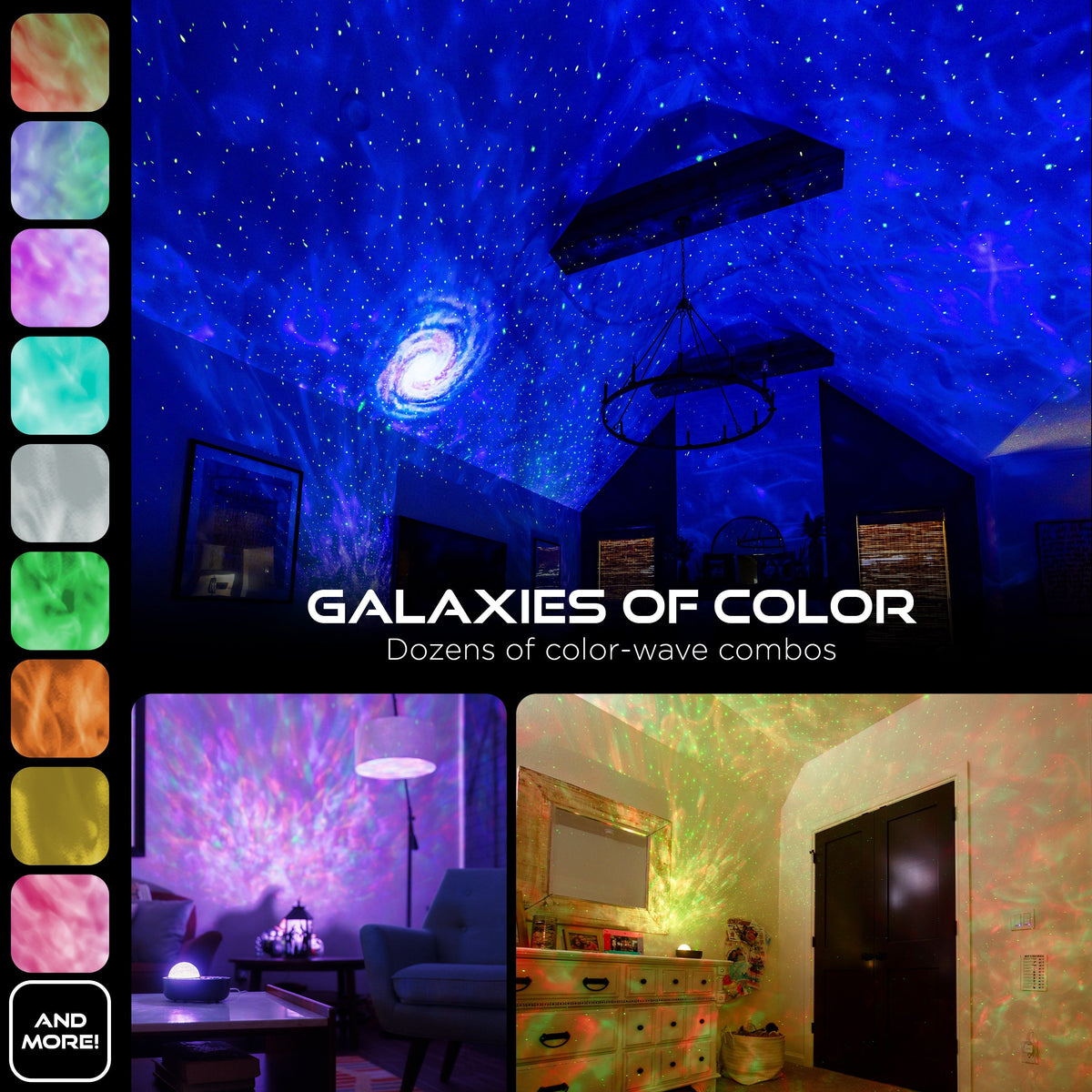 Enbrighten Galaxy Wave Projector LED Tabletop Night Light with Sound Effects, Gray