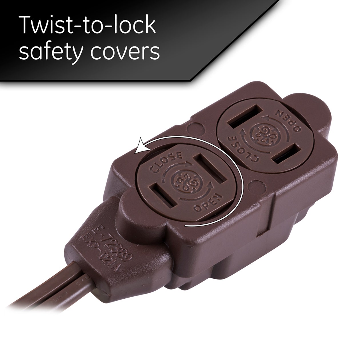 GE 3-Outlet 6ft. Extension Cord with Twist-to-Close Outlets, Brown