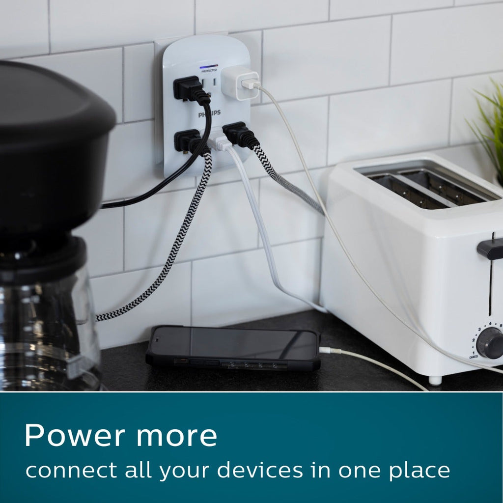 Philips 6-Outlet Wall Tap with Surge Protection, White