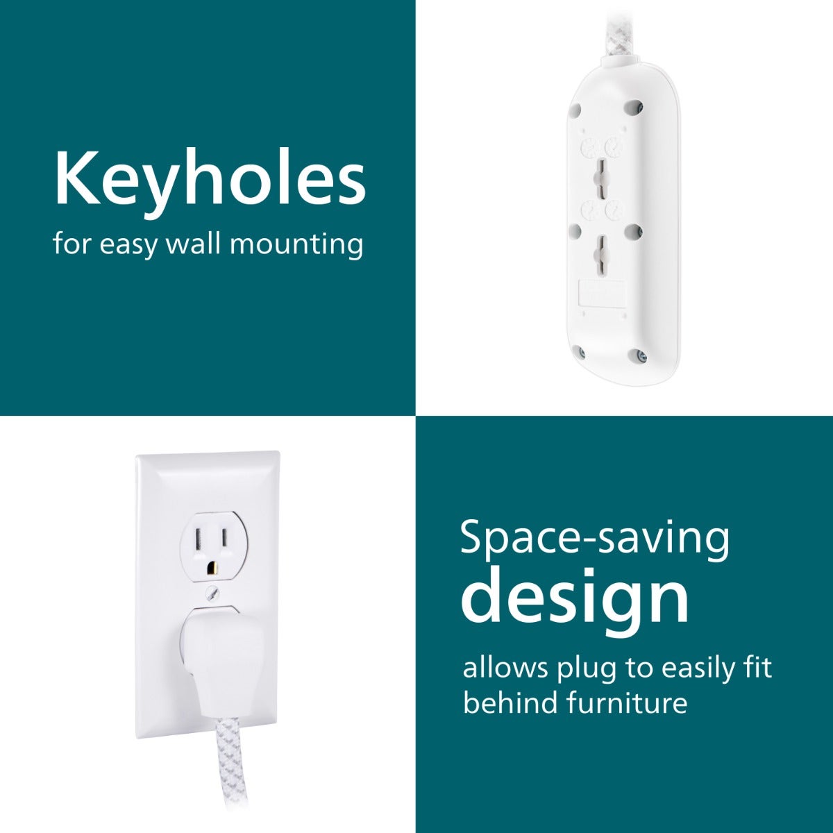 Philips 3-Outlet 8ft. Extension Cord with Surge Protection, White