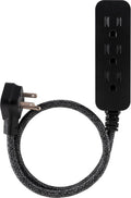 Cordinate 3-Outlet 2ft. Braided Extension Cord with Flat Plug, Black/Gray