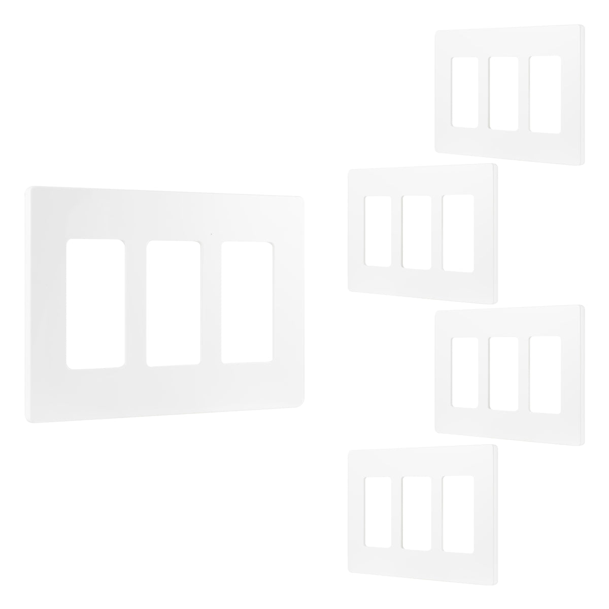 Power Gear Triple Screwless Rocker Light Switch Wall Plate, 5 Pack, White