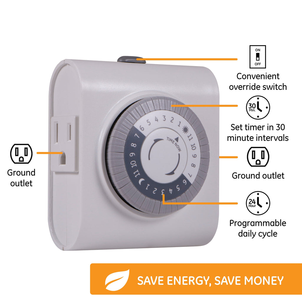 GE Indoor Plug-In 24-Hour Mechanical Timer, White, 4 Pack